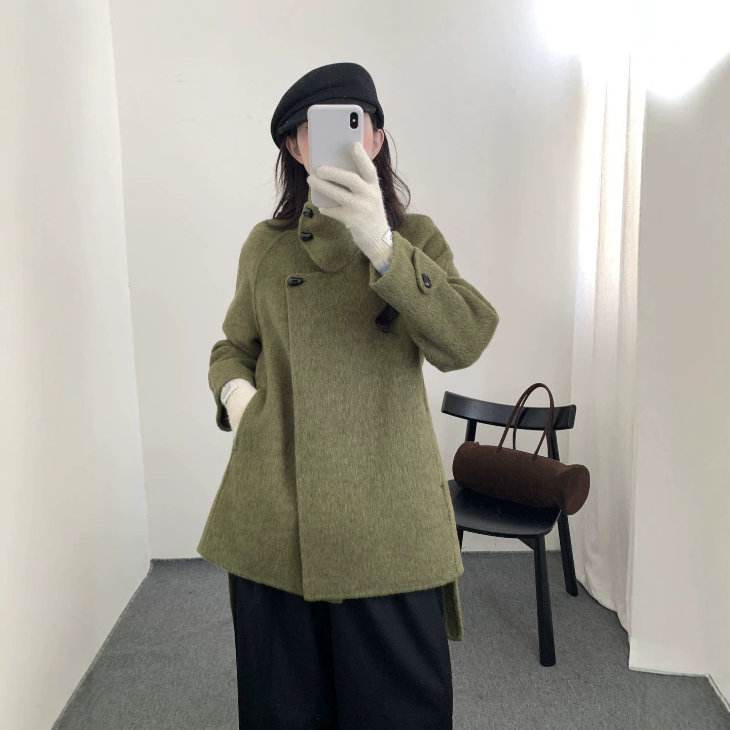 双面尼羊毛立领中长小个子大衣