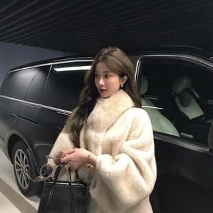 千金貂貂冬季新款复古仿水貂环保貂皮大衣狐狸毛领皮草毛毛外套女