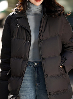 泡芙鹅绒服95白鹅绒收腰翻领羽绒服黑色2026冬季女装新款短款外套