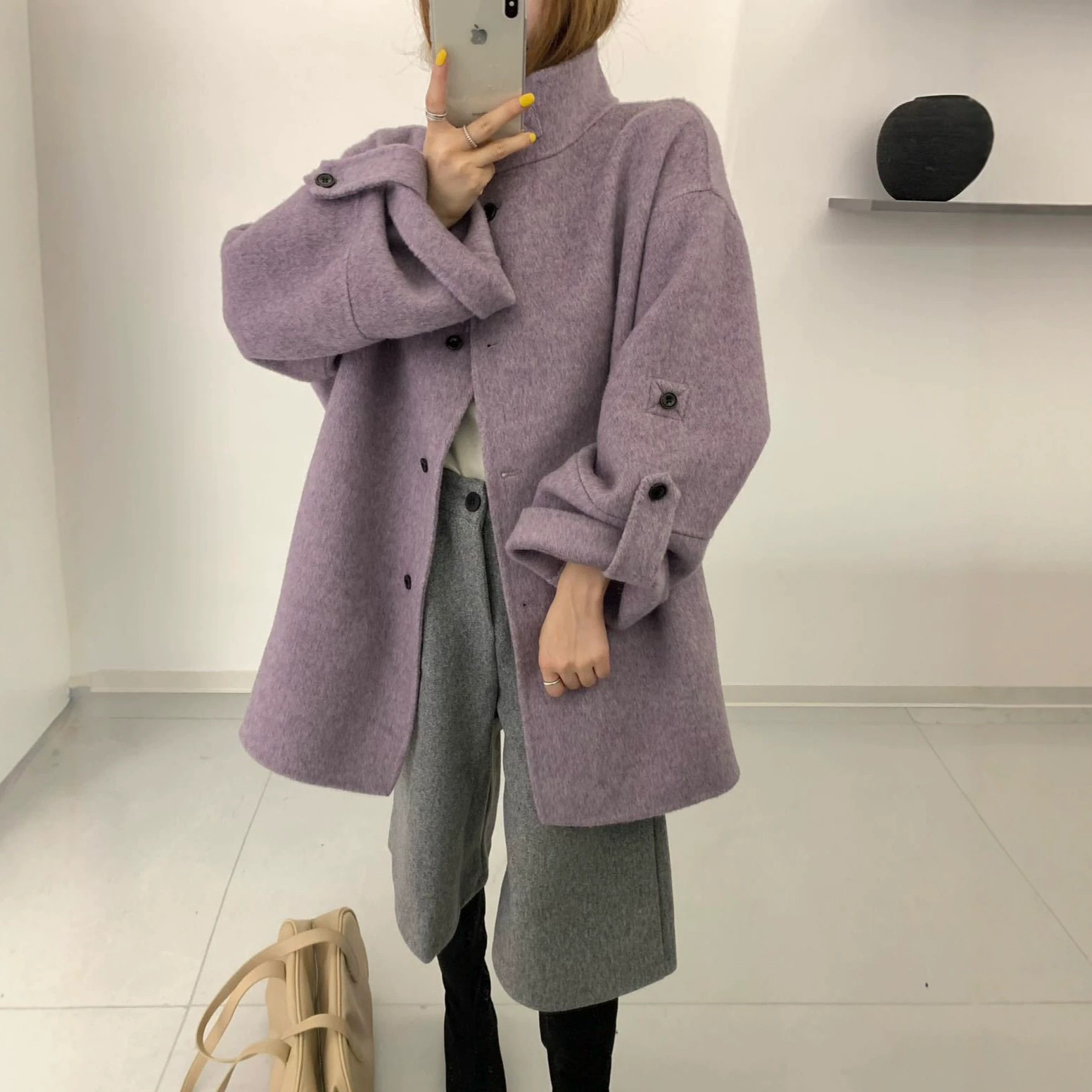 秋冬双面羊毛呢加厚保暖大衣女