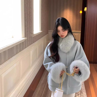 26秋冬新款冰雪精灵狐狸毛领双面呢羊毛外套小个子双面羊绒大衣女