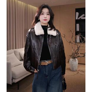 私服【真皮皮衣绵羊皮】90白鹅绒水貂毛领皮衣羽绒服外套女冬