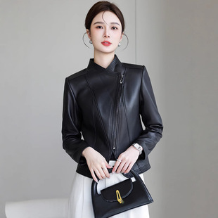 2026春季新款真皮皮衣女短装立领修身海宁机车绵羊皮夹克外套显瘦