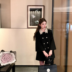 2026年 miu系千金风两穿双面呢 1oo羊毛黑色大衣女感毛呢外套
