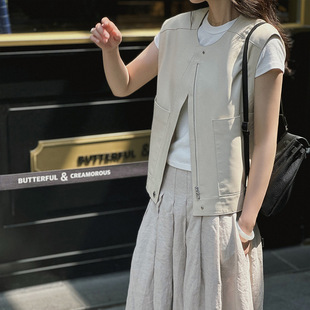 '左岸巴黎'高端白色小羊皮马甲女真皮皮衣秋季新名媛外套2026