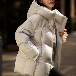 三防95白鹅绒立领连帽羽绒服平湖女装2026冬季新款高端鹅绒服外套