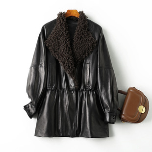 2026海宁真皮羽绒服皮衣女收腰显瘦羊毛领白鹅绒中长款皮草外套