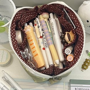 韩系ins风蛋黄夹心大开口笔袋波点多隔层大容量文具收纳袋铅笔袋