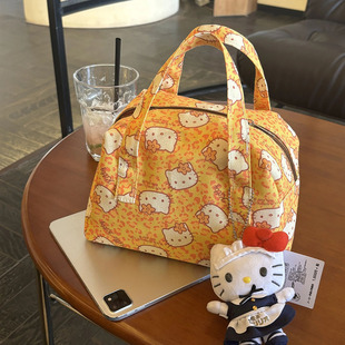 可爱卡通KT猫手提便当包帆布包包大容量通勤收纳袋新款便携饭盒袋