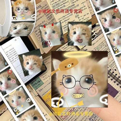 【死对头小猫】2000贴爆款可爱表情猫meme萌宠卷卷贴手账桌面贴画