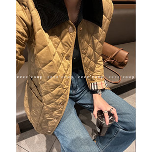 定染 20新品 25FW 菱格灯芯绒翻领棉服外套 cece 经典 coup高版