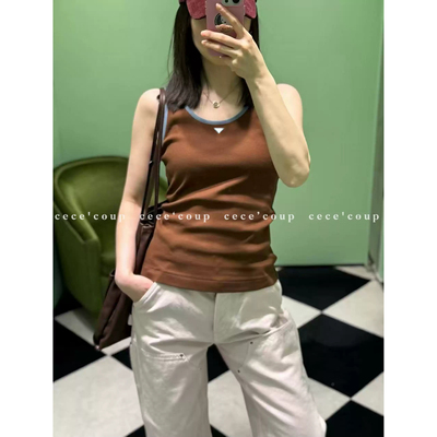 25FW百搭撞色无袖背心上衣吊带女