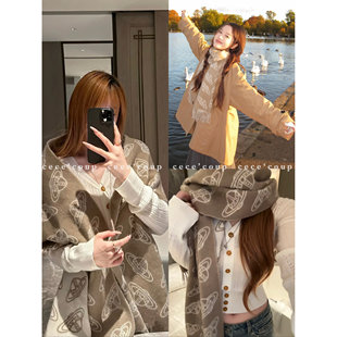 cece coup 宝藏 Shoe !12/23 新品 25FW 土星印花双面羊绒围巾女