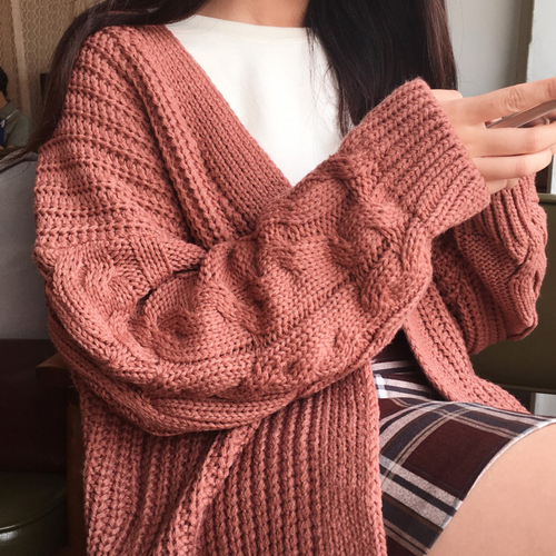 Real price chic new Korean version loose long sleeve twist knitted sweater cardigan jacket women