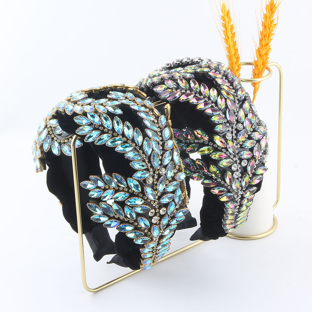 新款时尚欧美风巴洛克满钻发箍绒布麻花高颅顶舞会头箍发夹女