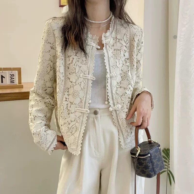 新中式蕾丝钩花短外套女棒球服