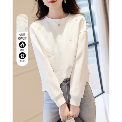 圆领卫衣女春秋刺绣宽松休闲上衣