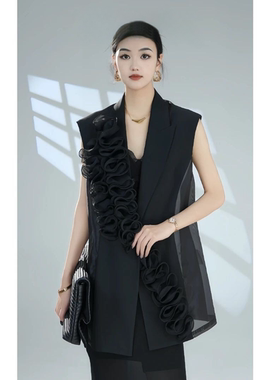 新款女士春秋正装服饰中长款黑色