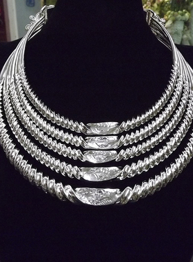 西南民族风苗银多层螺旋项圈