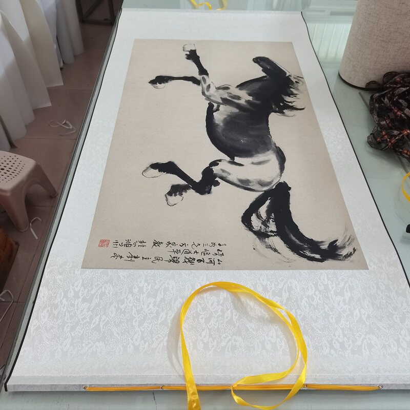徐悲鸿百战归马图中式国画横幅水墨骏马图真迹微喷复制临摹装饰画