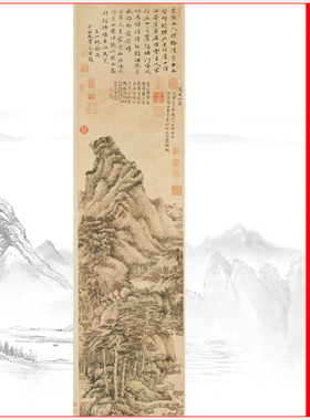 王蒙 夏日山居图 复古书画山水国画真迹高清微喷仿古复制挂轴装饰