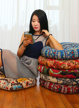 加厚圆形坐垫棉麻蒲团飘窗垫榻榻米胖子垫布艺拜垫茶楼瑜伽垫包邮