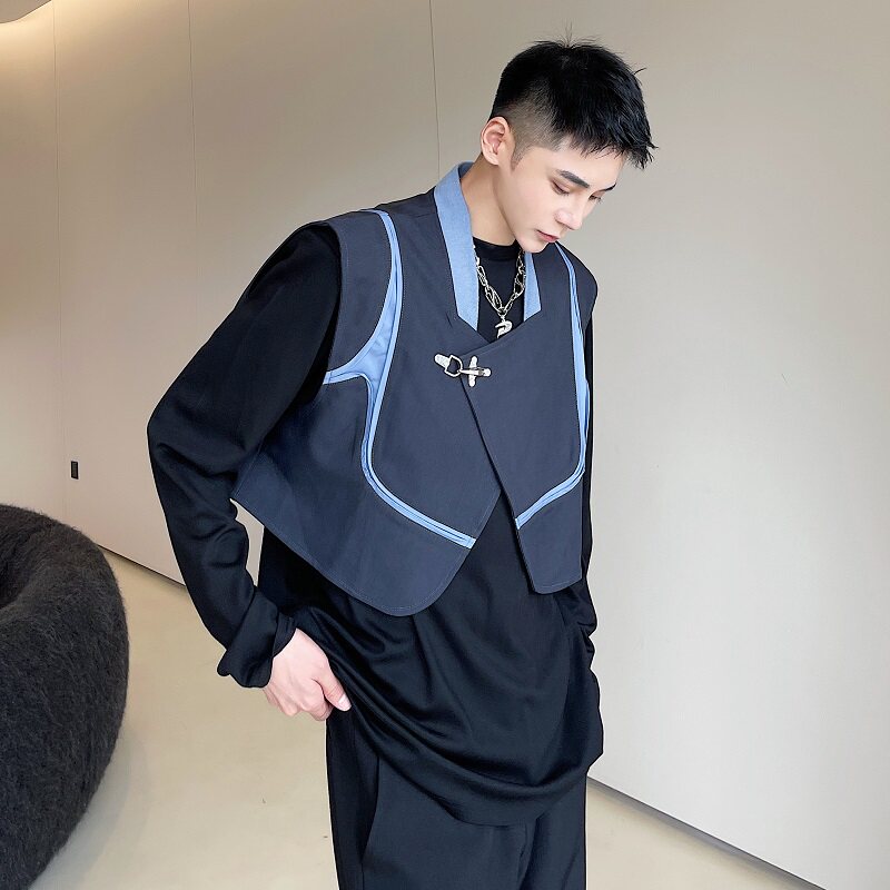秋季个性机能风潮流短款男马甲时髦撞色拼接外套百搭背心2424P80图片