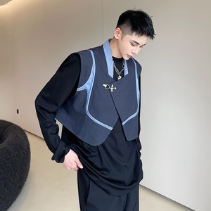 秋季个性机能风潮流短款男马甲时髦撞色拼接外套百搭背心2424P80图片