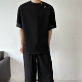 夏季新中式提花袖口设计圆领短袖男女T恤复古风禅意上衣9770P75，男装T恤，电商A246