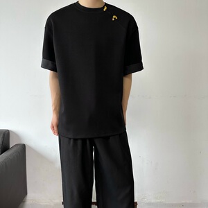 夏季新中式提花袖口设计圆领短袖男女T恤复古风禅意上衣9770P75图片