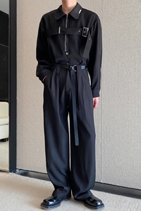 早春新款皮带设计直筒休闲男裤韩版时髦显长腿百搭阔腿裤3764P80图片