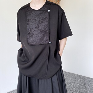 夏季改良中式提花拼接圆领男女短袖衬衣潮流雅痞休闲衬衫3505P75图片