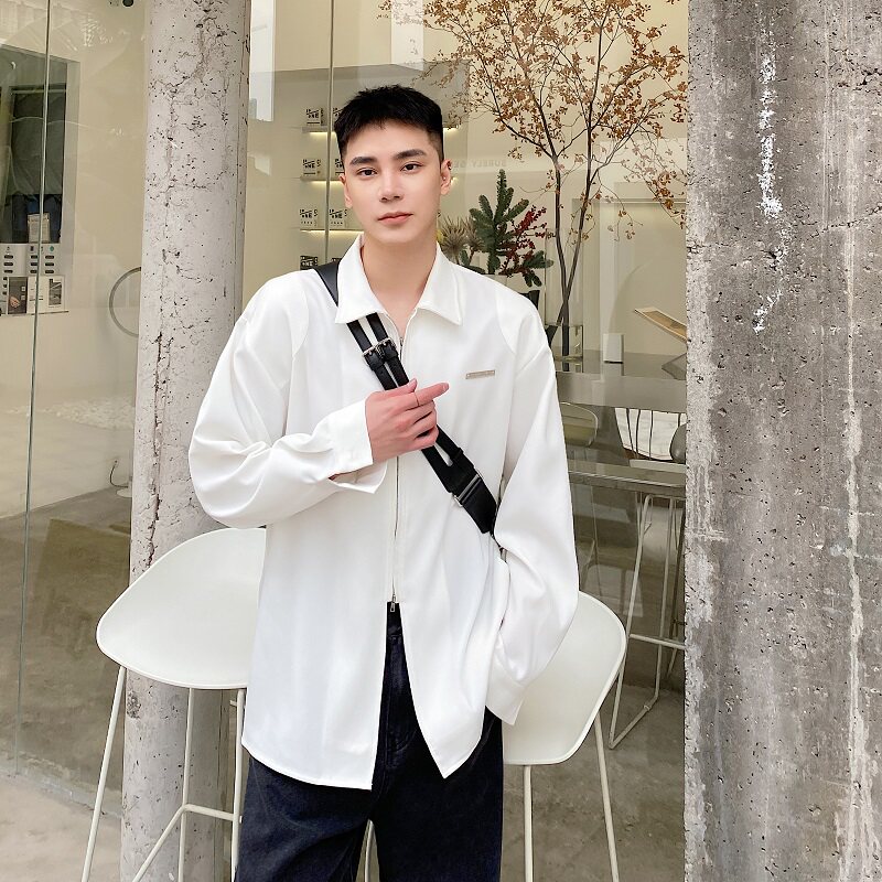 个性拉链翻领痞帅穿搭小众简约衬衣外套5052-P85,男装衬衫,电商A246
