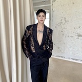 夏季个性透视提花刺绣长袖西服外套痞帅性感防晒上衣5266P125，男装防晒衣，电商A246