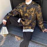 春季新中式缎面龙纹提花圆领盘扣男女长袖衬衣风衬衫5227P105，男装衬衫，电商A246