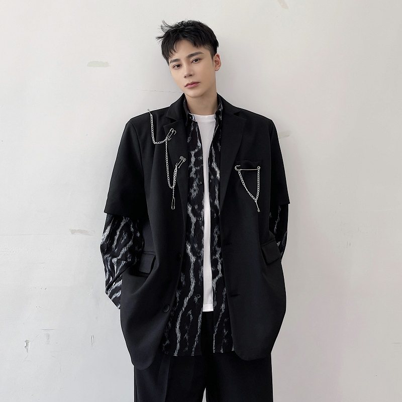 原创春夏小众短袖百搭气质个性金属链条可拆卸西服外套3857-P105图片