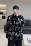 秋季丝绒绣亮片立领长袖男女衬衣复古休闲宽松衬衫3553P115，男装衬衫，电商A246