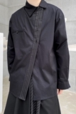春季暗黑系个性条纹拼接斜翻领长袖男女衬衣简约冷淡风2541P75，男装衬衫，电商A246