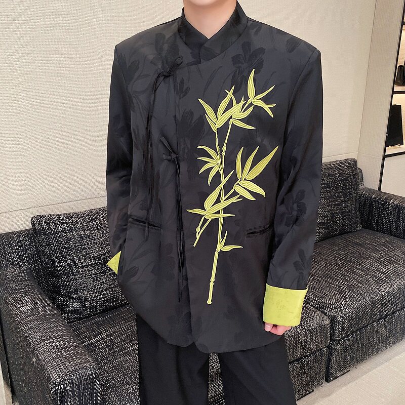 春季新中式缎面提花刺绣立领男女西服风禅意外套3561P150,男装西服,电商A246