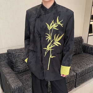 春季新中式缎面提花刺绣立领男女西服风禅意外套3561P150图片