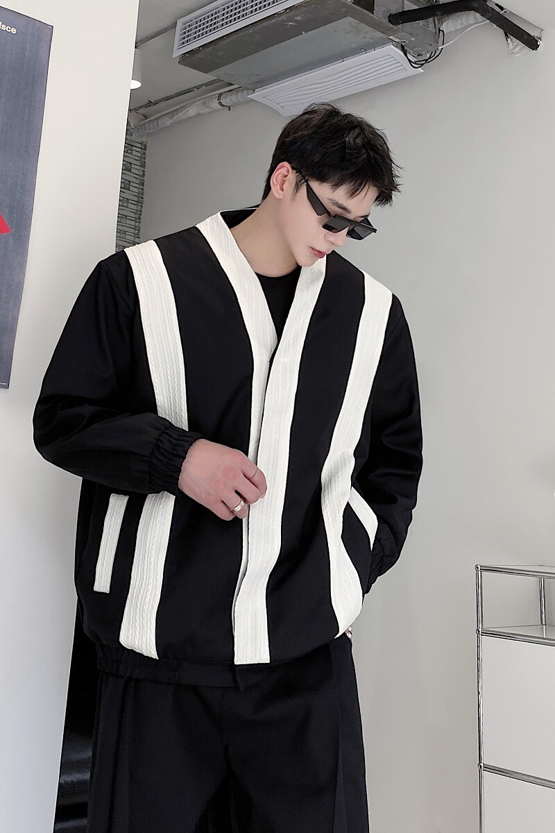 定制设计款拼接撞色条纹宽松痞帅高级感休闲西服外套3679-P135，男装西服，电商A246