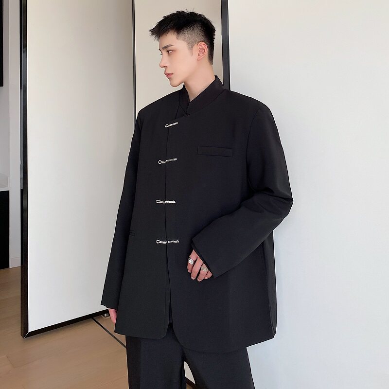 秋冬新款个性改良汉服立领复古男西服上衣水钻盘扣外套9715P135图片