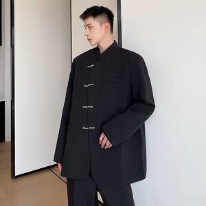 秋冬新款个性改良汉服立领复古男西服上衣水钻盘扣外套9715P135图片
