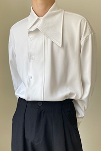 秋季新款简约纯色翻领长袖男女衬衣潮流冷淡风百搭衬衫3526P75,美女穿搭休闲衣服套装迷人又舒适图片
