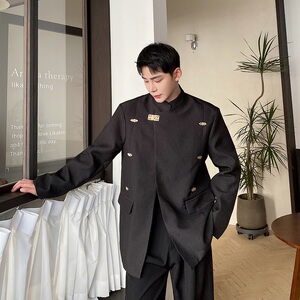 秋冬新中式立领金属扣西服个性立体纹理复古衬衣风外套3523P145图片