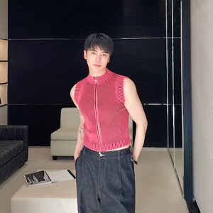 春夏新款立领拉链短款针织弹力背心痞帅潮流百搭款坎肩MY61P70图片