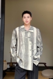 秋季个性肌理纹水墨画中式翻领盘扣男女衬衣复古休闲衬衫5171P95，男装衬衫，电商A246