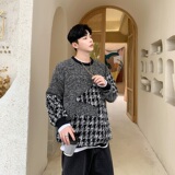 春季暗黑系格子条纹拼接复古圆领卫衣A246-3004-P80，男装卫衣，电商A246