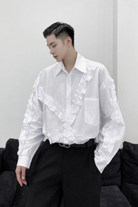 山本暗黑小众个性木耳边时髦百搭休闲衬衣A261-2318-P70图片