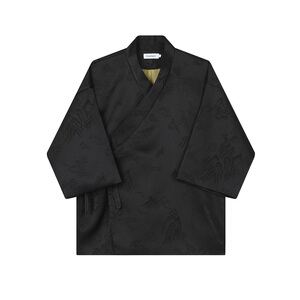 新中式汉服山水提花锦缎斜襟绑带设计中袖男女道袍上衣3575P135图片